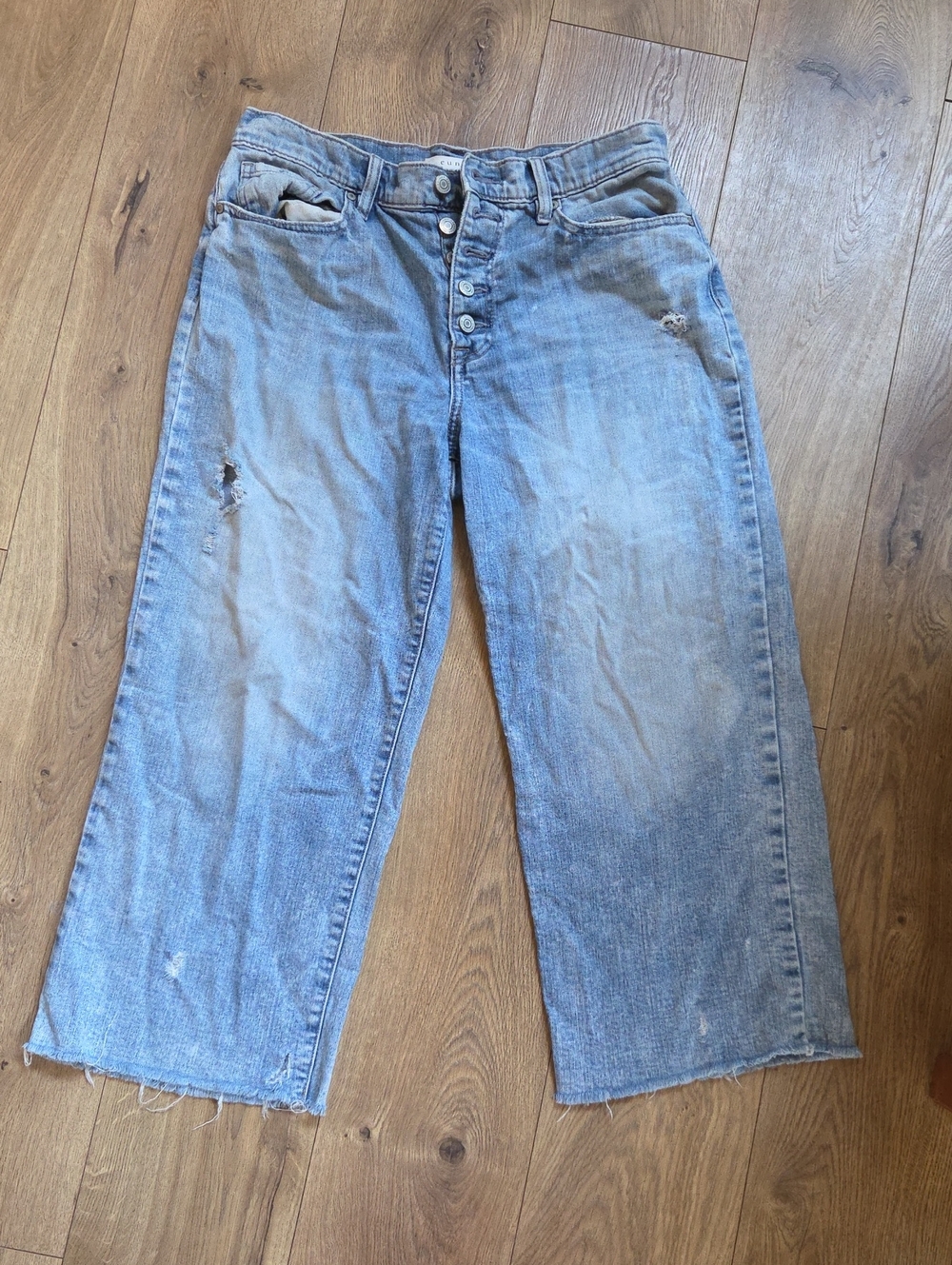 eunina Light Blue Wide-Leg Crop Button-Fly Jeans